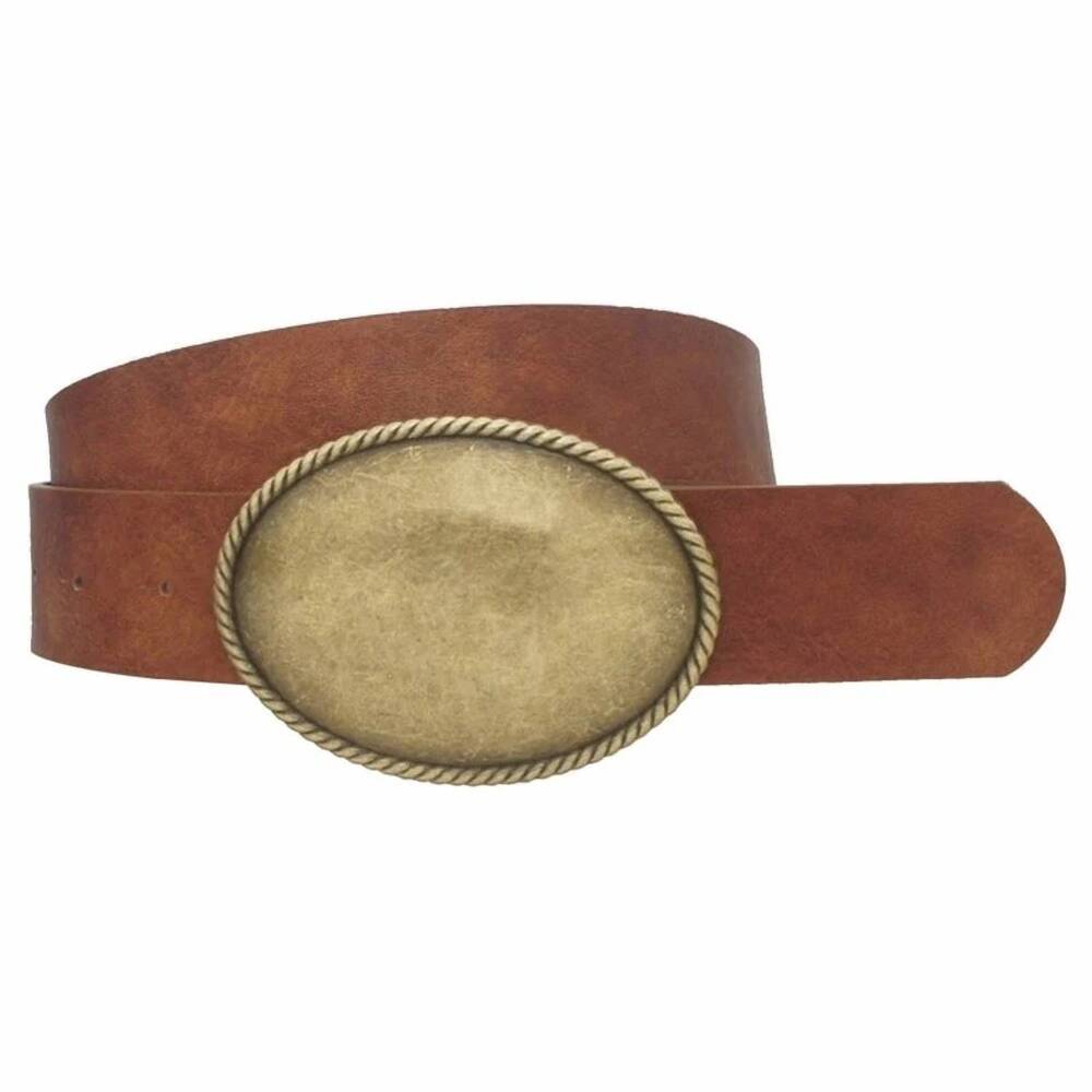 NEW JOIA women's western rope trim vegan leather belt in brown